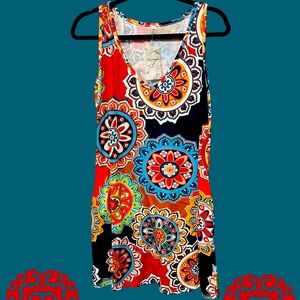 Suvimuga dress navy medallion multicolored size large sleeveless mini shift new